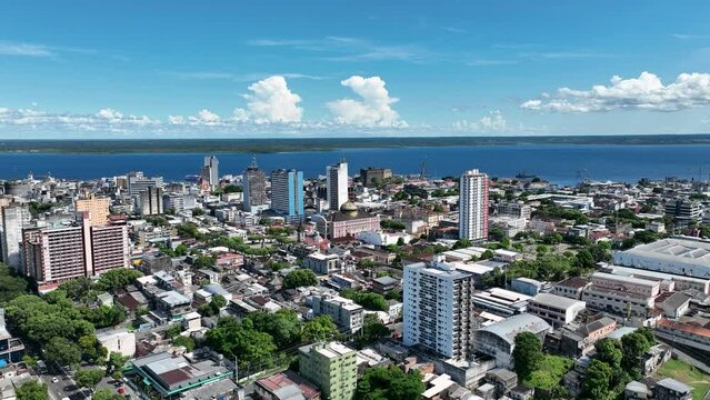 Downtown City At Manaus Amazonas Brazil. Cityscape Of Latin America City Landscape. Outdoor Panorama. Cityscape Aerial Landscape Centre. Latin America Touristic Landscape.