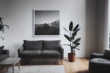 Frame mockup in living room design two wooden Frame