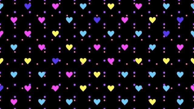 Looped cartoon colorful heart pattern wallpaper animation.