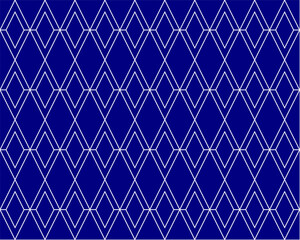 V letter repeating pattern isolated on navy blue background vector. Rhombus, thin diagonal lines, wall ceramic tiles seamless pattern.