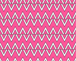 White v letter typography font repeating pattern isolated on pink background vector. Zigzag chevron, thin diagonal lines, wall ceramic tiles seamless pattern.