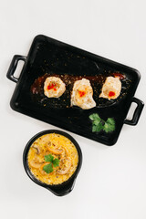 Steam dumplings with mushroom sauces on the plate