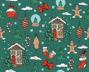 Christmas pattern in sketch style. Hand drawn illustration.	

