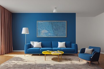 very huge blue living room yellow sofa