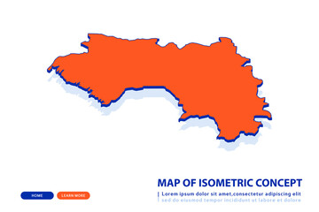 Orange map of Guinea on white background. Vector modern isometric concept greeting Card illustration eps 10.