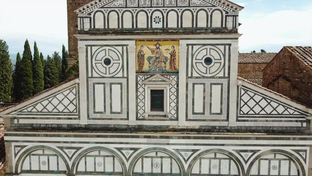  Church of San Miniato in Florence, Toscana, Italy. Aerial view . High quality 4k footage
