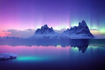 Fototapeta na wymiar Aurora borealis and happy Man. Starry sky, green polar lights. Night landscape. Northern lights