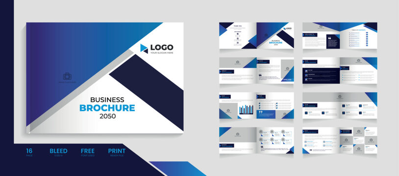Landscape 16 Page corporate company profile brochure design with multipurpose brochure template