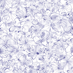 Flower meadow. Hand drawn graphic flowers. Scribble. Seamless pattern. Vector illustration.