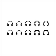Headphones set icons in flat style on a white background. Vector