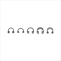 Headphones set icons in flat style on a white background. Vector