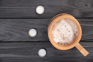 top view, on a cup with beer and lids