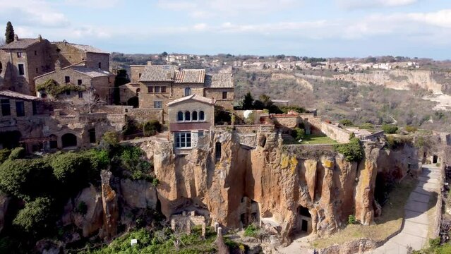 Aerial view of old european hilltop town, Civita di Bagnoregio, Lazio, Italy.
