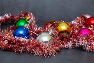 Christmas tree decorations with tinsel