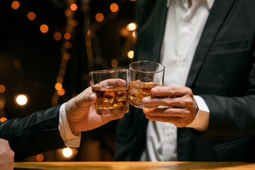 Celebrate whiskey on a friendly party in  restaurant