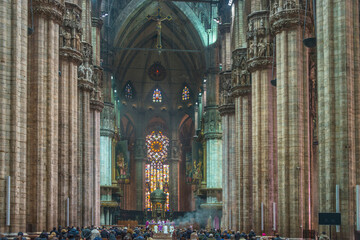 Milan Cathedral, Duomo di Milano, dedicated to St Mary of the Nativity. The Gothic cathedral began...