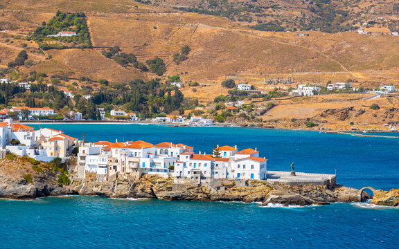 View of Chora town on the beautiful Andros island in Cyclades, Greece, Europe