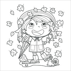 Cute girl playing with the autumn leaves whit an umbrella, autumn clipart
