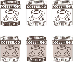 Line Art Swirly Coffee Cup Icon with Text