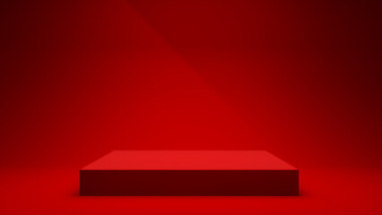 Obraz premium Empty red studio setup for display product designs. Realistic 3D render.