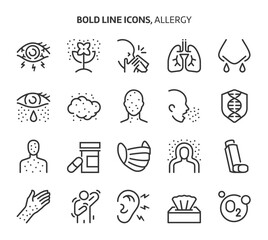 Allergy, bold line icons. The illustrations are a vector, editable stroke, pixel perfect files. Crafted with precision and eye for quality.