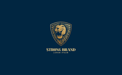 Premium badge emblem symbols.  Elegant gold design. A mighty lion roaring. Luxury company sign. Vector illustration.
