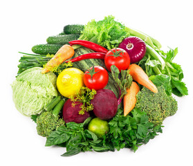 fresh vegetableHealthy Eating. Seasonal organic raw vegetables. Isolated over white background