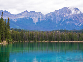 lake in the canadian rocky mountains at jasper national park