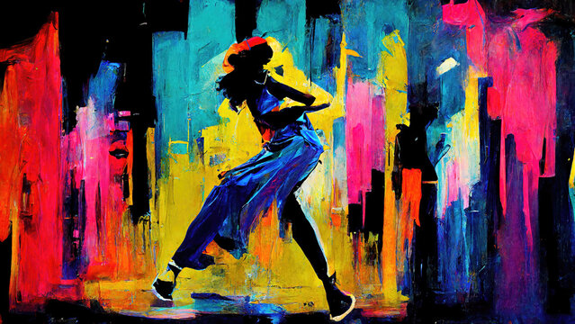 Fototapeta dance pose for a hip hop contest, poster illustration