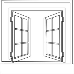 Open window with two sashes. Continuous line drawing. Vector illustration. - 533150727