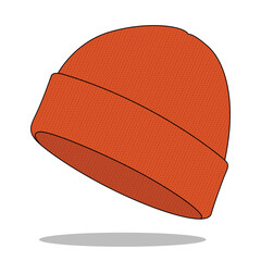 Blank Orange Beanie Hat Template on White Background, Vector File