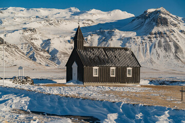 Búðakirkja is a small wooden church located on the south side of Snæfellsnes Peninsula - Iceland. 