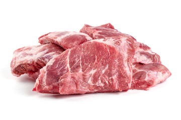 Pork Ribs, raw meat, close-up, isolated on white background.