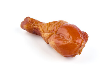 Smoked chicken leg, isolated on white background.