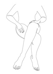 Fototapeta premium Silhouettes of a girl in a modern one line style. Continuous lady line drawing, aesthetic outline for home decor, posters, wall art, stickers, logo. Vector illustration.