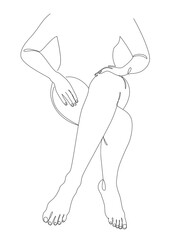 Silhouettes of a girl in a modern one line style. Continuous lady line drawing, aesthetic outline for home decor, posters, wall art, stickers, logo. Vector illustration.