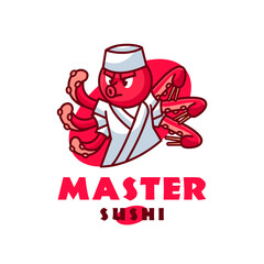 Cute octopus master sushi cartoon vector icon illustration 