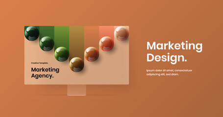 Bright web project design vector template. Amazing desktop mockup landing page layout.