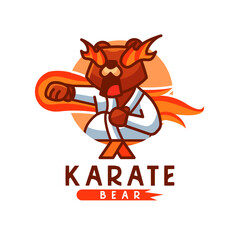 Cute karate bear cartoon vector icon illustration 