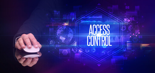 hand holding wireless peripheral, cyber security concept