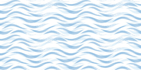Obraz premium Seamless Wave Pattern, Hand drawn water sea modern vector background. Wavy beach brush stroke, curly grunge paint lines, watercolor illustration