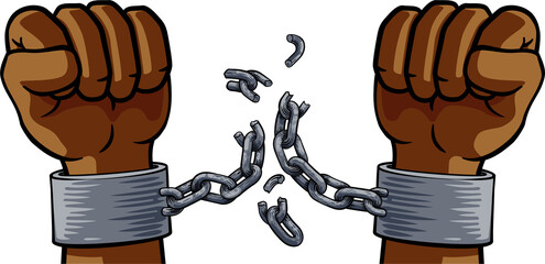 Hands Breaking Chain Shackles Cuffs Freedom Design