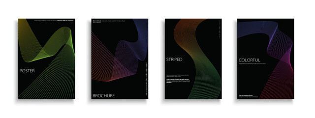 Set of abstract bright covers, templates, backgrounds, placards, brochures, banners, flyers, magazines. Striped color posters, cards etc. Creative minimalistic gradient design - wavy vibrant lines