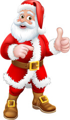 Fototapeta na wymiar Santa Claus Thumbs Up Pointing Christmas Cartoon