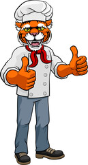 Tiger Chef Mascot Cartoon Character