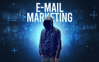 Faceless man with online security concept