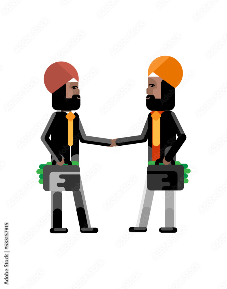 Canvas Prints Business meeting indian businessmen with suitcases. Corporate business people isolated vector illustration.