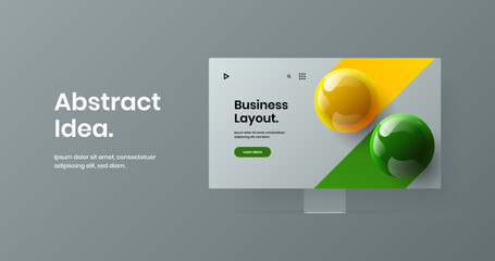 Abstract computer monitor mockup web banner template. Premium landing page design vector illustration.