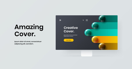 Abstract site screen design vector illustration. Vivid computer monitor mockup landing page layout.
