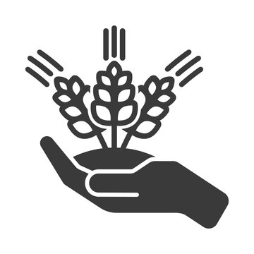 Growing cereal with earth in hand icon isolated on white background.Vector illustration.